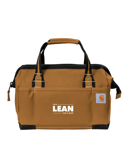 The Lean Builder Carhartt® Foundry Series 14” Brown Tool Bag w/Lean Builder Logo