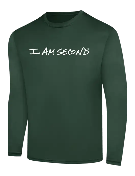 I Am Second Long Sleeve Dark Green PosiCharge Competitor Tee w/I Am Second Logo