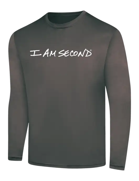 I Am Second Long Sleeve Dark Grey PosiCharge Competitor Tee w/I Am Second Logo
