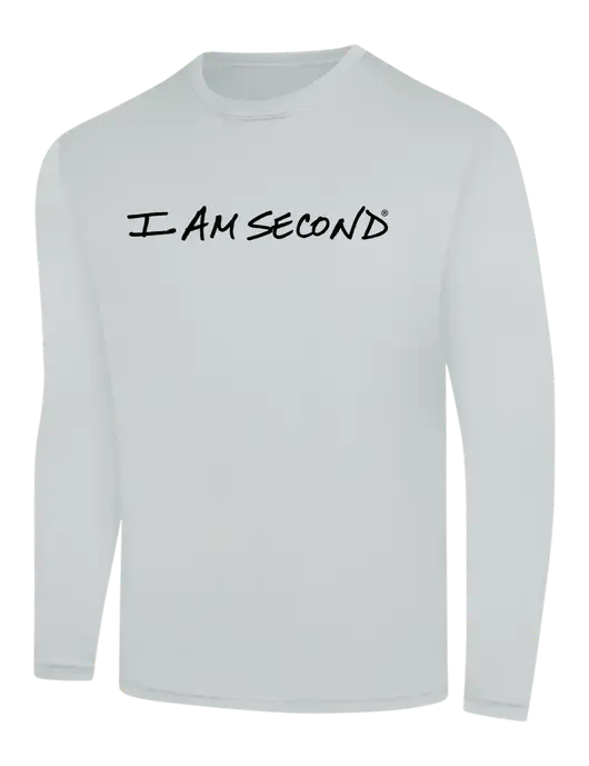 I Am Second Long Sleeve Light Grey PosiCharge Competitor Tee w/I Am Second Logo