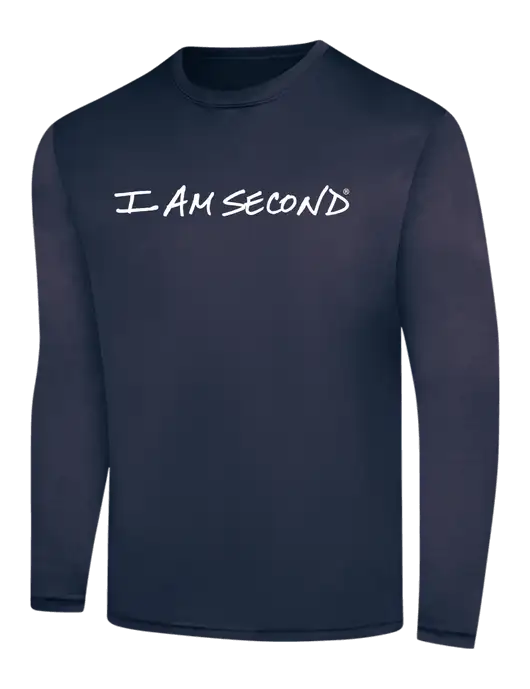 I Am Second Long Sleeve Navy PosiCharge Competitor Tee w/I Am Second Logo