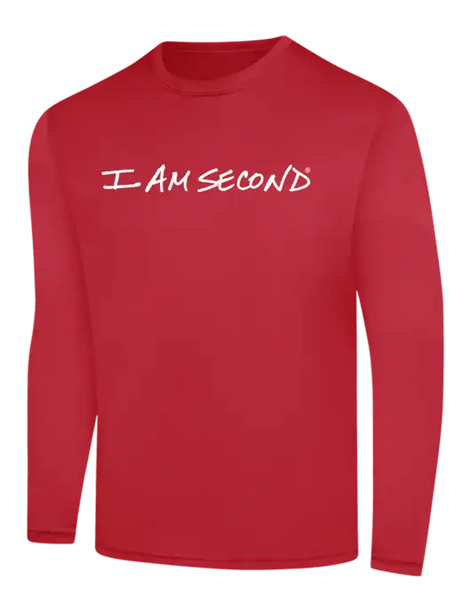 I Am Second Long Sleeve Red PosiCharge Competitor Tee w/I Am Second Logo