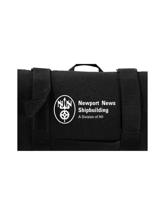 Newport News Casual Black Fleece Blanket With Strap w/NNS Logo