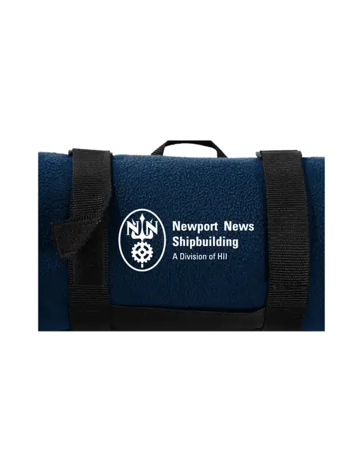 Newport News Casual Navy Fleece Blanket With Strap  w/NNS Logo