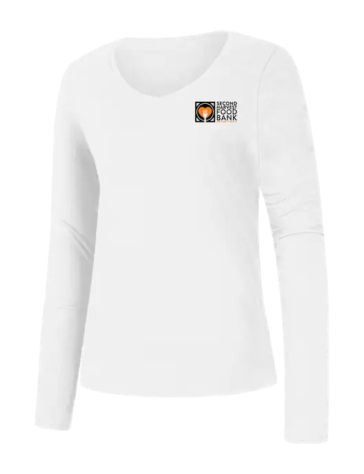 Second Harvest Womens Seriously Soft White V-Neck Long Sleeve T-Shirt w/Second Harvest Logo