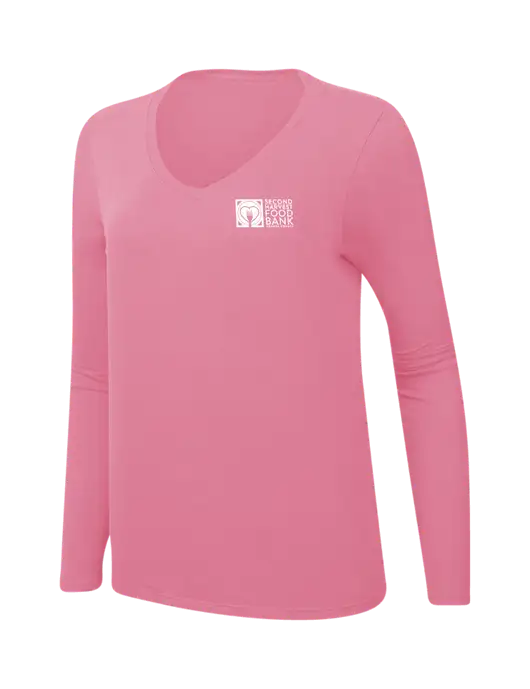 Second Harvest Womens  V-Neck Ring Spun New Pink 4.5 oz Long Sleeve T-Shirt w/Second Harvest Logo