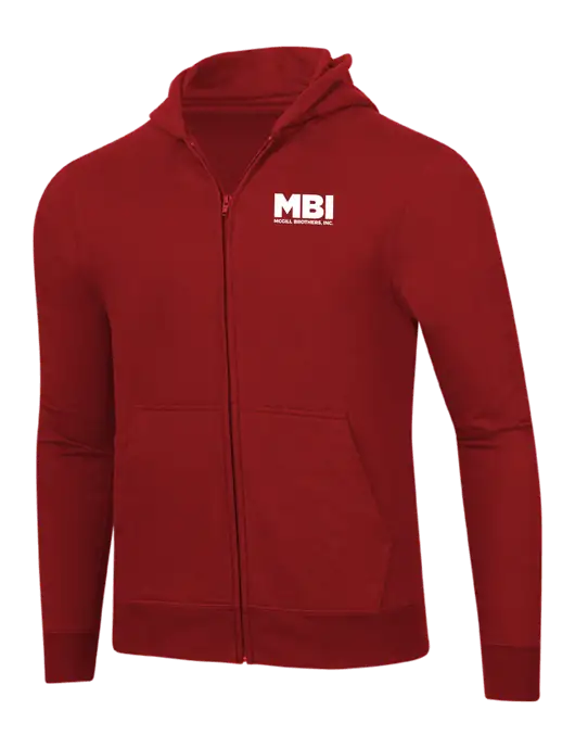 MBI Bright Red 8.5 oz Ring Spun Zip Hooded Sweatshirt w/MBI Logo