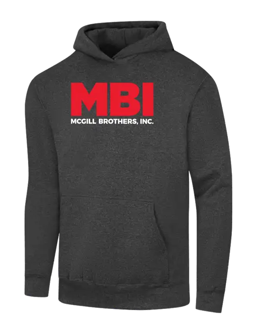 MBI Dark Heather Grey 7.8 oz Ring Spun Hooded Sweatshirt w/MBI Logo