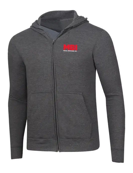 MBI Dark Heather Grey 8.5 oz Ring Spun Zip Hooded Sweatshirt w/MBI Logo