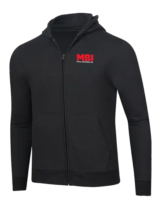 MBI Jet Black 8.5 oz Ring Spun Zip Hooded Sweatshirt w/MBI Logo