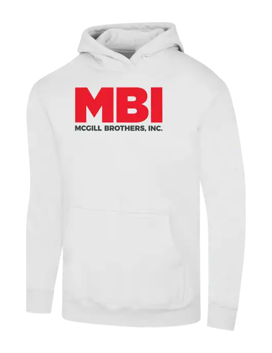MBI White 7.8 oz Ring Spun Hooded Sweatshirt w/MBI Logo
