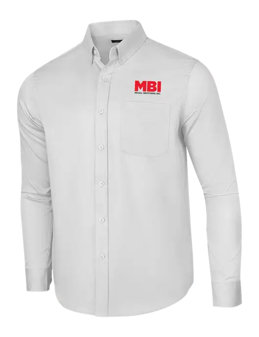 MBI Long Sleeve White Superpro React Twill Shirt w/MBI Logo