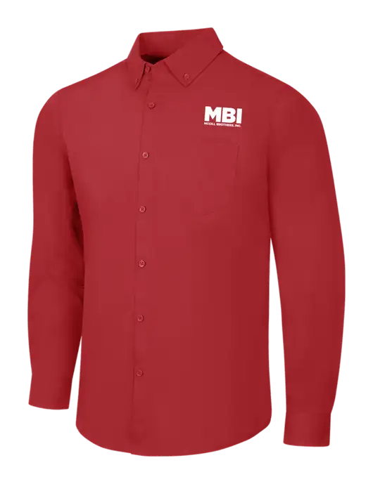 MBI Red Long Sleeve Carefree Poplin Shirt w/MBI Logo