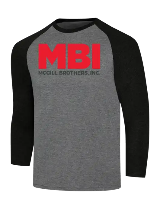MBI Simply Soft 3/4 Sleeve Black Frost/Grey Frost Ring Spun Cotton T-Shirt w/MBI Logo