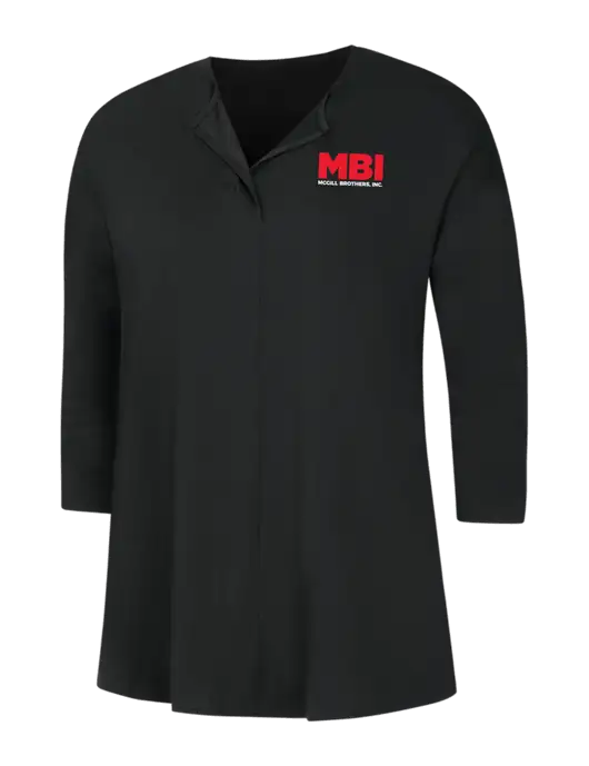 MBI Black Womens Concept 3/4 Sleeve Soft Split Neck Top w/MBI Logo