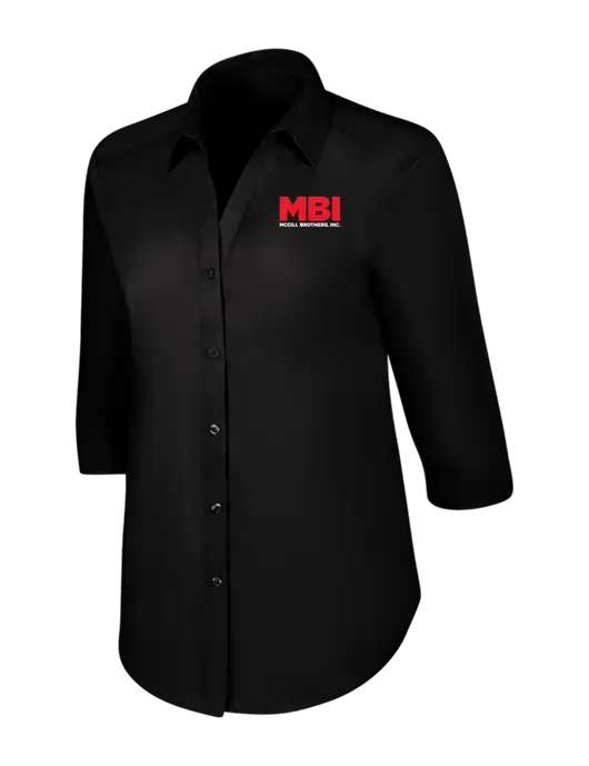 MBI Womens Black 3/4 Sleeve Carefree Poplin Shirt w/MBI Logo