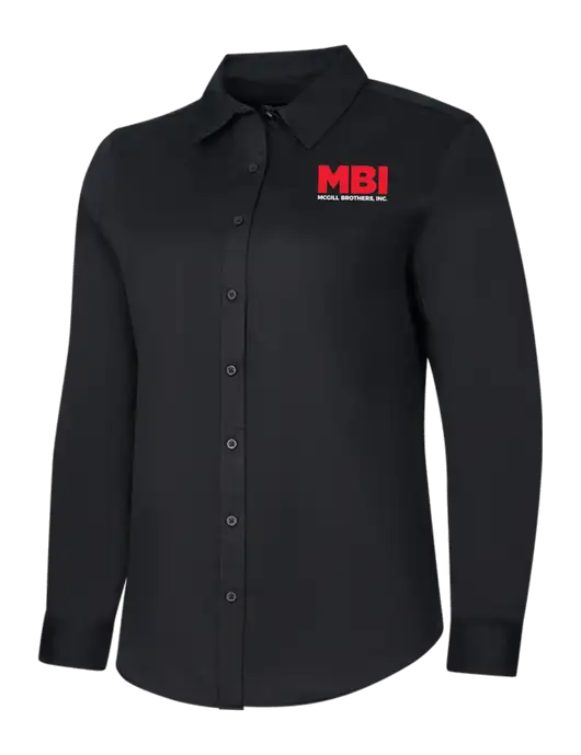 MBI Womens Black Long Sleeve Superpro React Twill Shirt w/MBI Logo