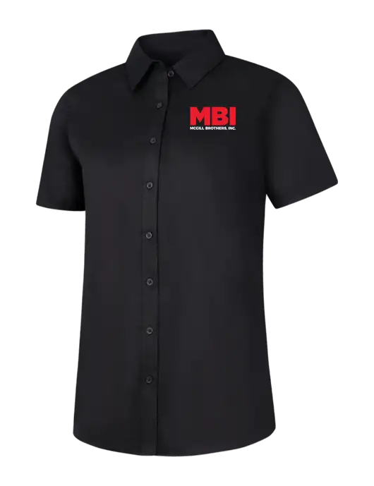 MBI Womens Black Short Sleeve Superpro React Twill Shirt w/MBI Logo