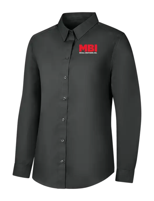 MBI Womens Dark Grey Sleeve Carefree Poplin Shirt w/MBI Logo