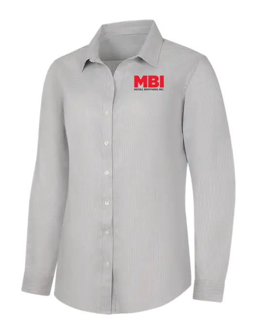 MBI Light Grey/White Womens Pincheck Easy Care Shirt w/MBI Logo