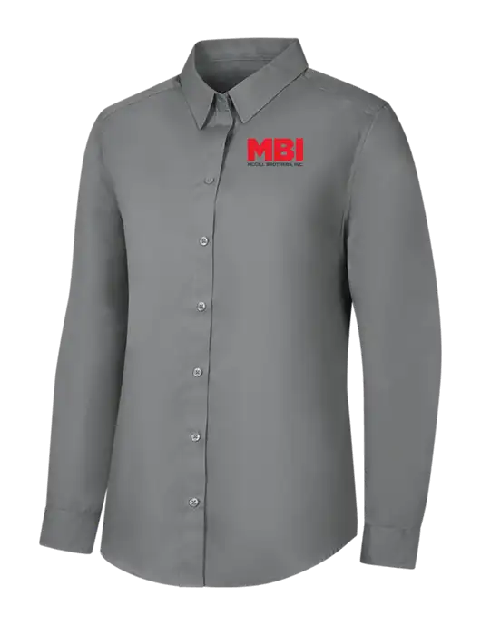 MBI Womens Medium Grey Sleeve Carefree Poplin Shirt w/MBI Logo