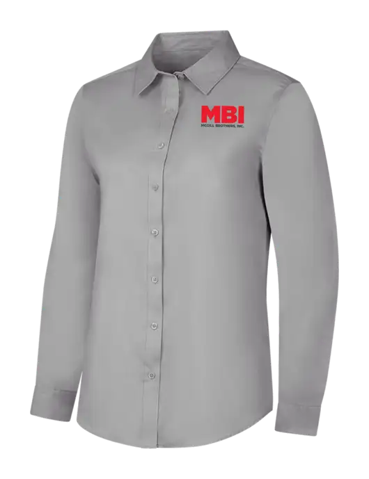 MBI Light Grey Womens Long Sleeve Superpro React Twill Shirt w/MBI Logo