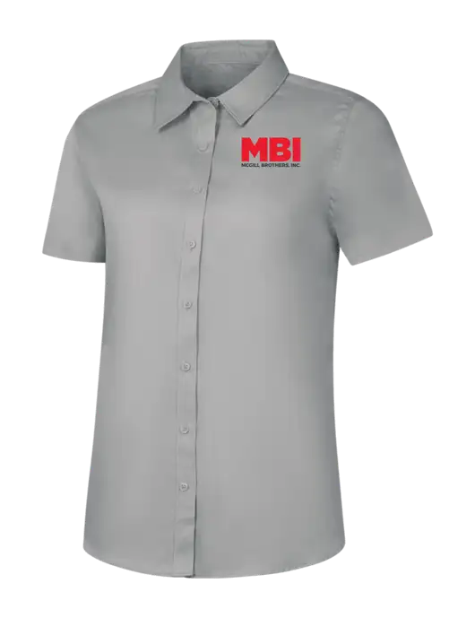 MBI Womens Light Grey Short Sleeve Superpro React Twill Shirt w/MBI Logo