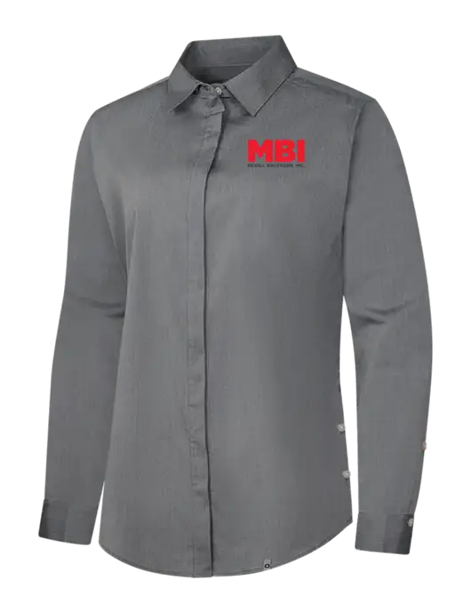 MBI OGIO Womens Medium Grey Heather Commuter Woven Shirt w/MBI Logo