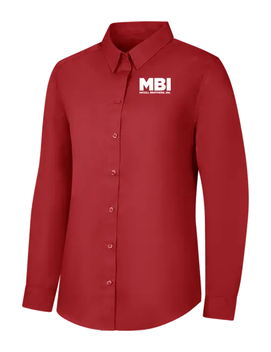 MBI Womens Rich Red  Sleeve Carefree Poplin Shirt w/MBI Logo