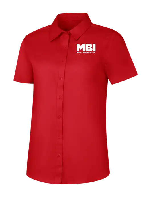 MBI Womens Red Short Sleeve Superpro React Twill Shirt w/MBI Logo