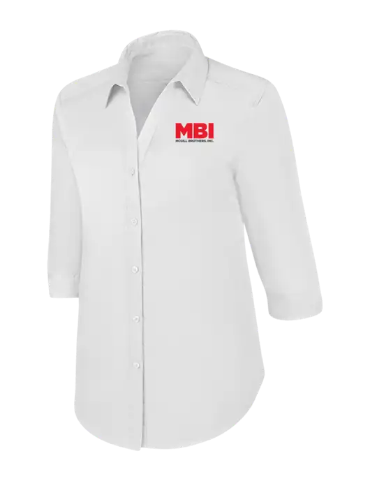 MBI Womens White 3/4 Sleeve Carefree Poplin Shirt w/MBI Logo