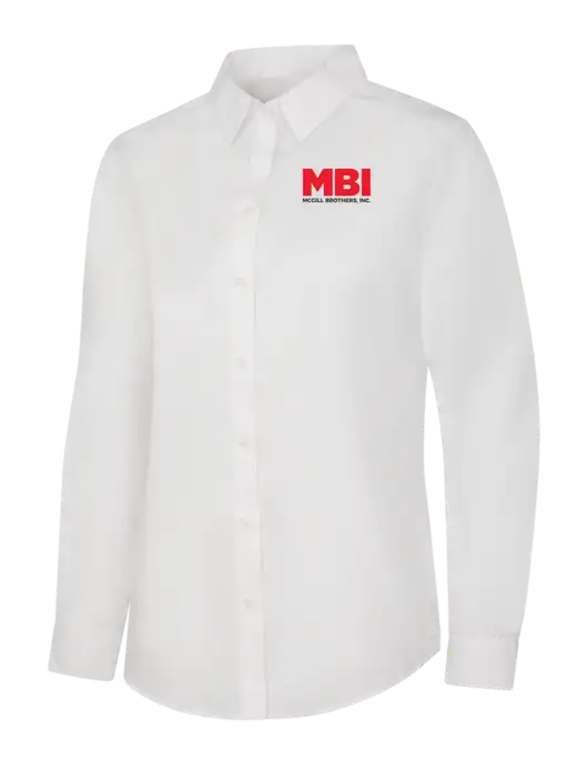 MBI Womens White Sleeve Carefree Poplin Shirt w/MBI Logo