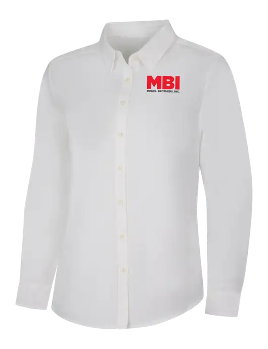 MBI Womens White Long Sleeve Superpro React Twill Shirt w/MBI Logo