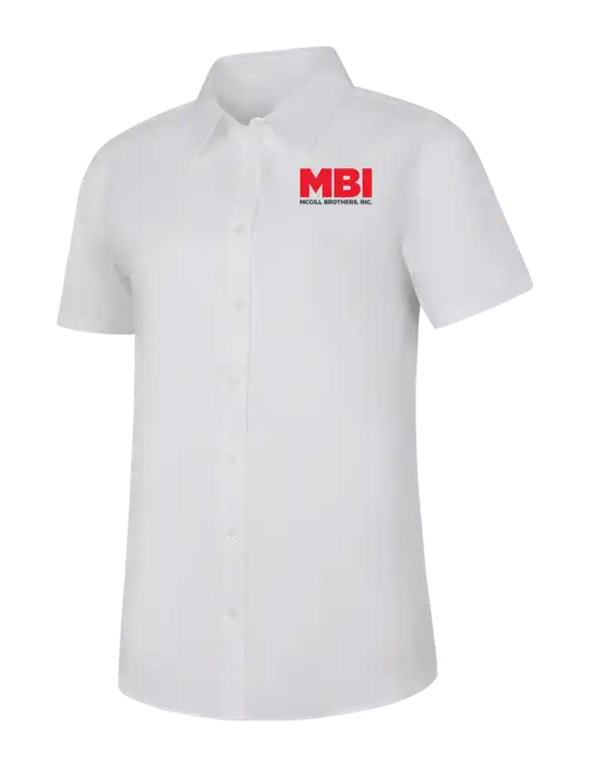 MBI Womens White Short Sleeve Superpro React Twill Shirt w/MBI Logo