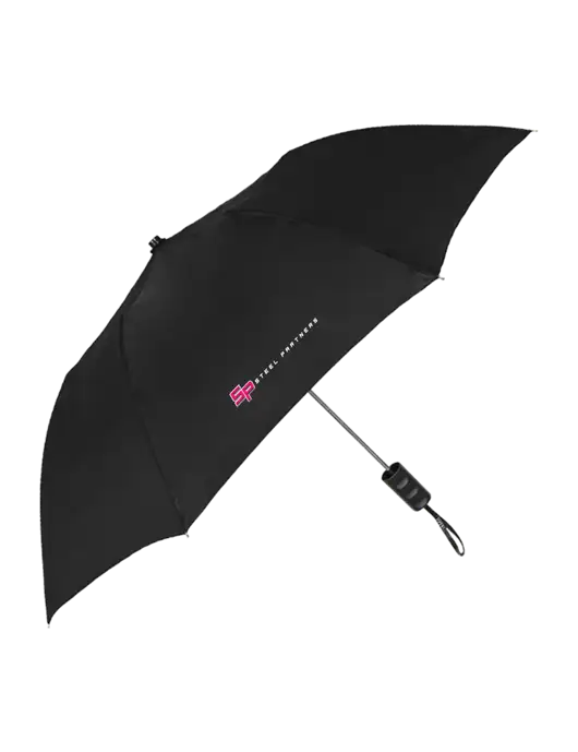 Steel Partners Black 42" Folding Umbrella  w/Steel Partners Logo