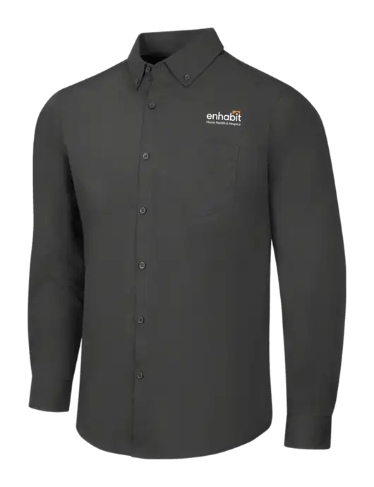 Enhabit Dark Grey Long Sleeve Carefree Poplin Shirt w/Enhabit Logo