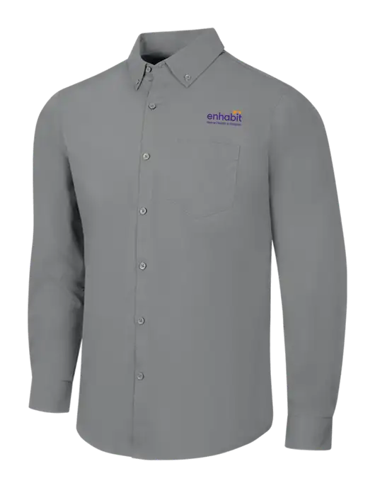 Enhabit Medium Grey Long Sleeve Carefree Poplin Shirt w/Enhabit Logo