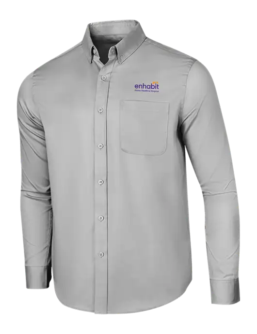 Enhabit Long Sleeve Light Grey Superpro React Twill Shirt w/Enhabit Logo
