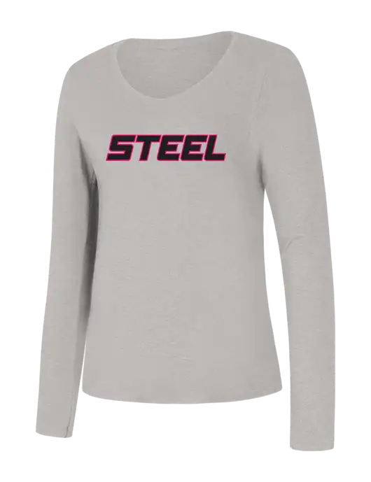 Steel Partners Womens Seriously Soft Light Heathered Grey V-Neck Long Sleeve T-Shirt w/Steel Partners Logo