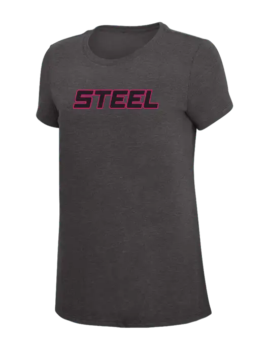 Steel Partners Womens Simply Soft Heather Charcoal 4.5oz  Poly/Combed Ring Spun Cotton T-Shirt w/Steel Partners Logo