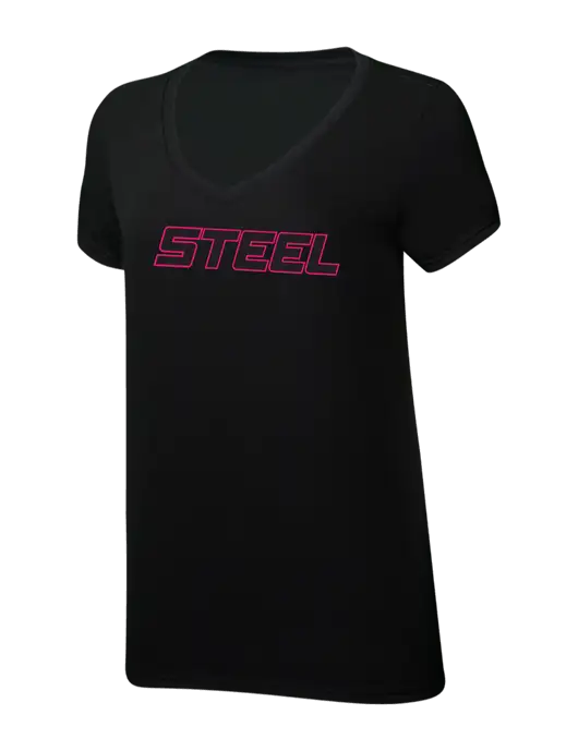 Steel Partners Womens Simply Soft V-Neck Black 4.5oz  Poly/Combed Ring Spun Cotton T-Shirt w/Steel Partners Logo