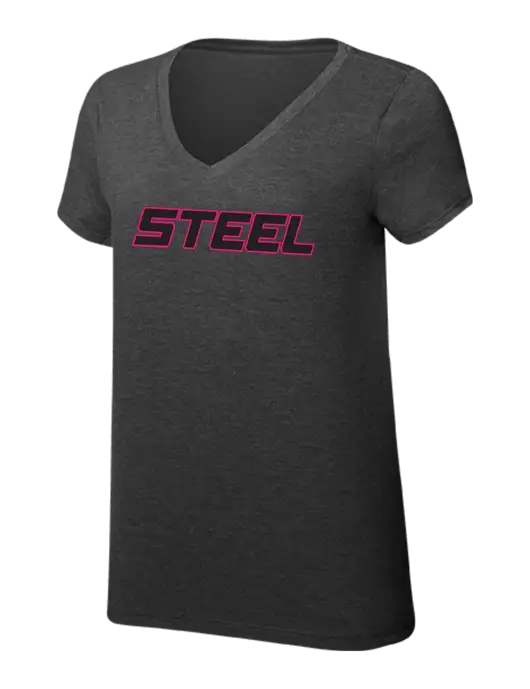 Steel Partners Womens Simply Soft V-Neck Black Frost 4.5oz  Poly/Combed Ring Spun Cotton T-Shirt w/Steel Partners Logo