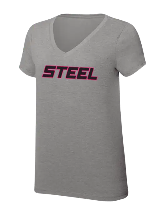 Steel Partners Womens Simply Soft V-Neck Grey Frost 4.5oz  Poly/Combed Ring Spun Cotton T-Shirt w/Steel Partners Logo