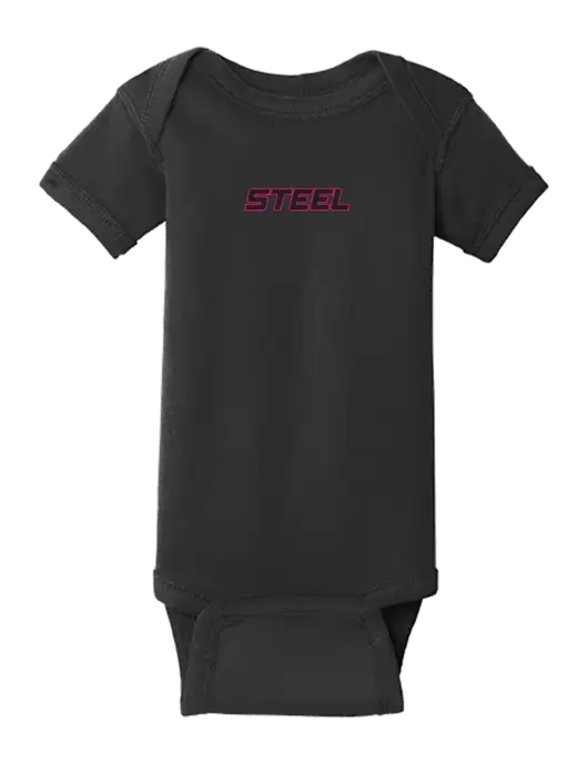 Steel Partners Rabbit Skins Black Infant Short Sleeve Baby Rib Bodysuit w/Steel Partners Logo