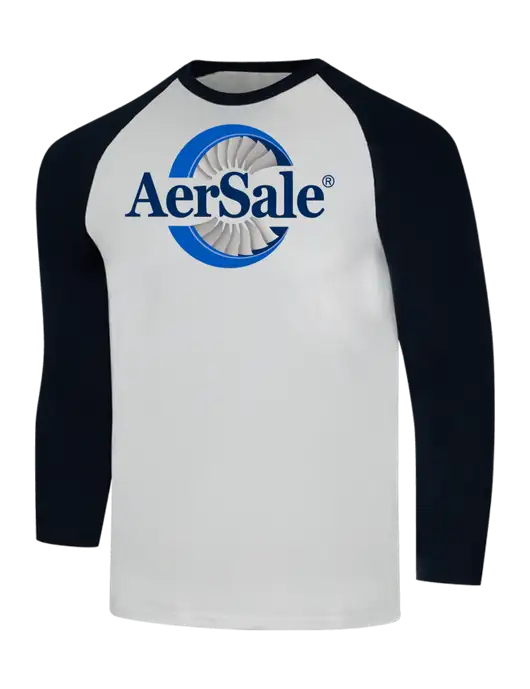 AerSale Simply Soft 3/4 Sleeve Black/White Ring Spun Cotton T-Shirt w/AerSale Logo