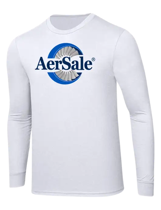 AerSale Simply Soft Long Sleeve White 4.5 oz, Poly/Combed Ring Spun Cotton T-Shirt w/AerSale Logo