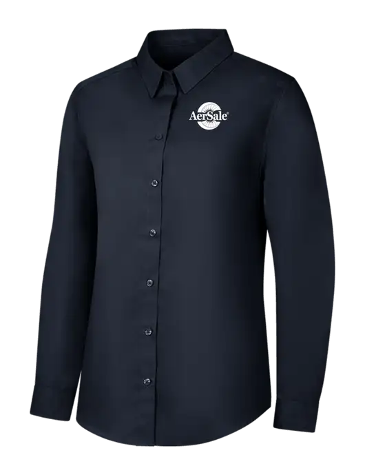 AerSale Womens River Blue Navy Sleeve Carefree Poplin Shirt w/AerSale Logo