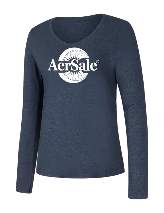 AerSale Womens Seriously Soft Heathered Navy V-Neck Long Sleeve T-Shirt w/AerSale Logo