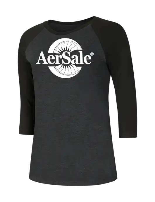 AerSale Womens Simply Soft 3/4 Sleeve Black/Black Frost Ring Spun Cotton T-Shirt w/AerSale Logo