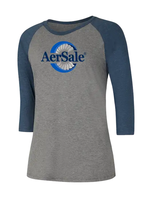 AerSale Womens Simply Soft 3/4 Sleeve Navy Frost/Grey Frost Ring Spun Cotton T-Shirt w/AerSale Logo